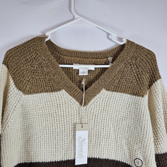 Natural Reflections Tan Knit Colorblock Sweater Sz Small Nwt - Picture 2 of 5
